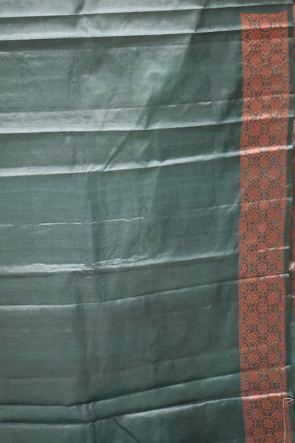 Pure Tussar Silk Saree -Bottle Green Lotus Design
