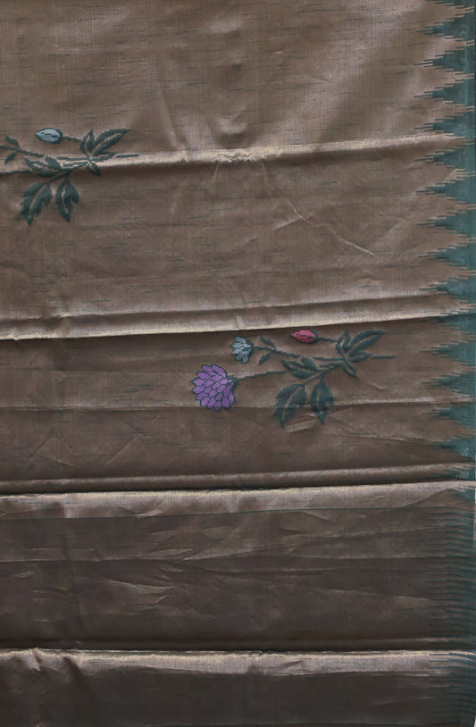 Tissue Silk Saree-Bottle Green Large Tower Border