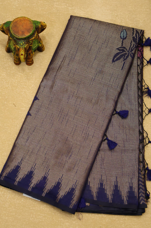 Tissue Silk Saree-Blue Large Tower Border