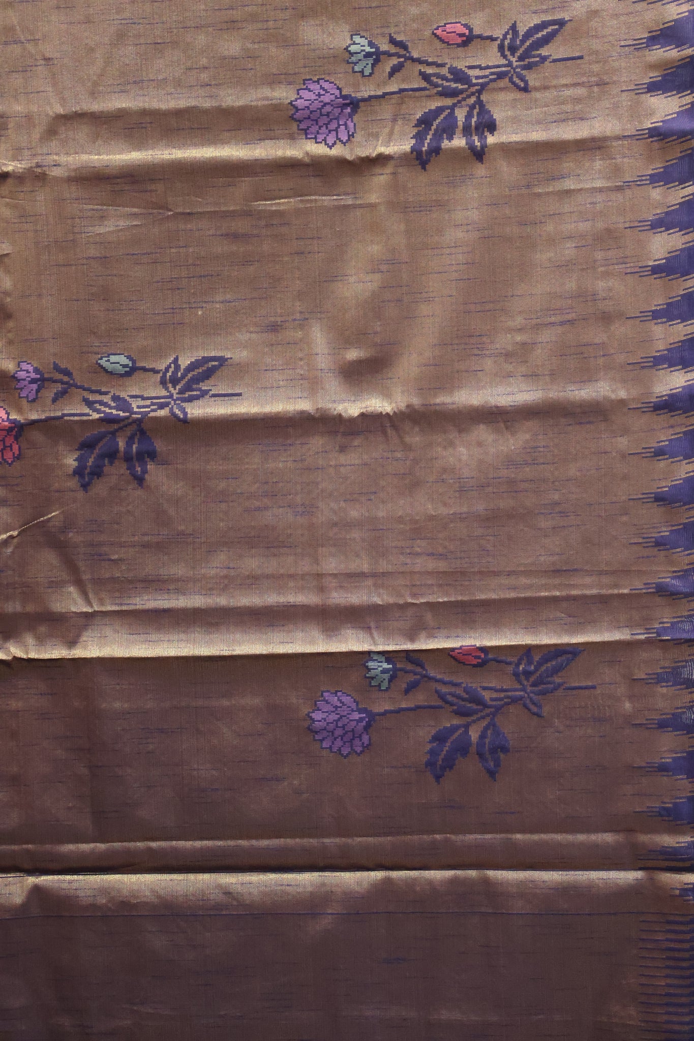 Tissue Silk Saree-Blue Large Tower Border