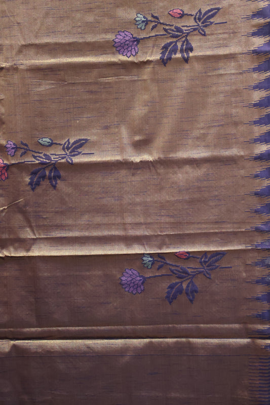 Tissue Silk Saree-Blue Large Tower Border