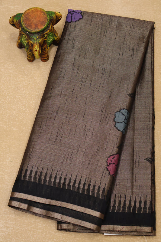 Tissue Silk Saree-Black Flower Tower Border