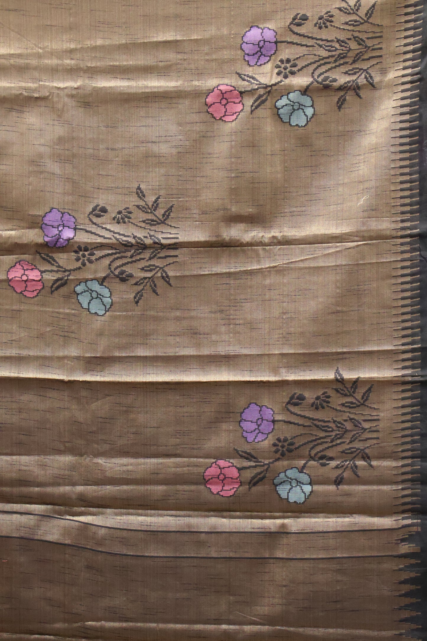 Tissue Silk Saree-Black Flower Tower Border