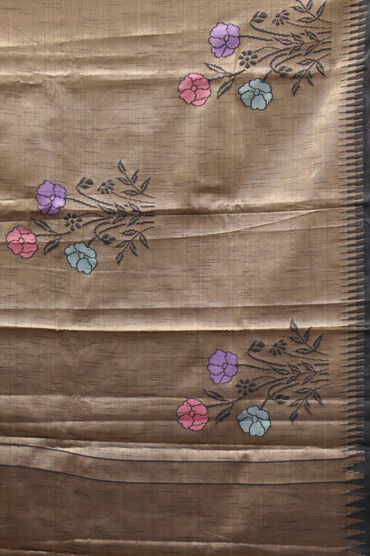 Tissue Silk Saree-Black Flower Tower Border
