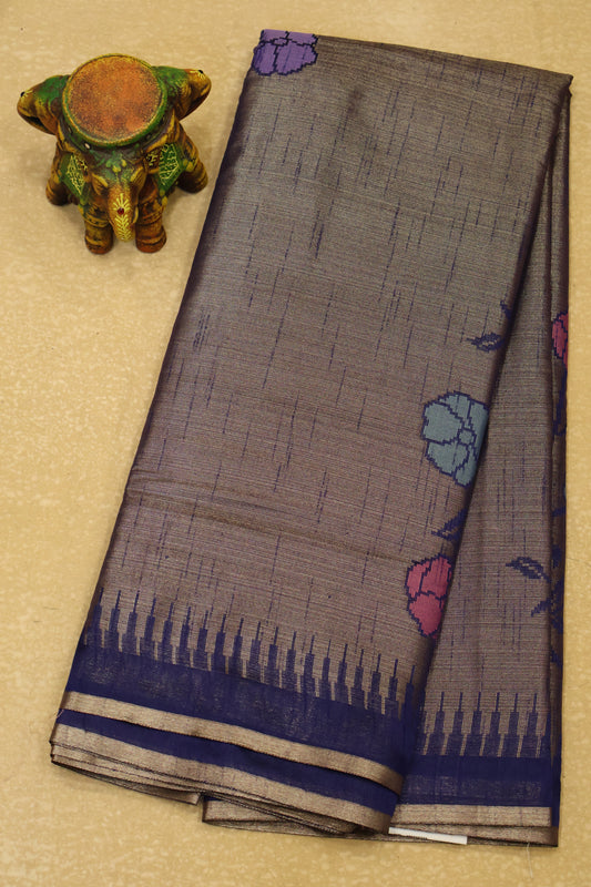 Tissue Silk Saree-Blue Flower Tower Border