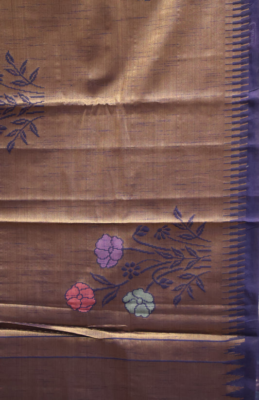 Tissue Silk Saree-Blue Flower Tower Border