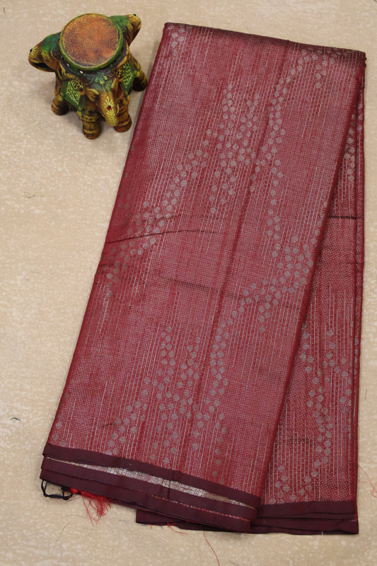 Tissue Silk Saree-Maroon Line & Dots Design