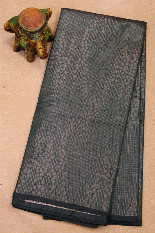 Tissue Silk Saree-Bottle Green Line & Dots Design