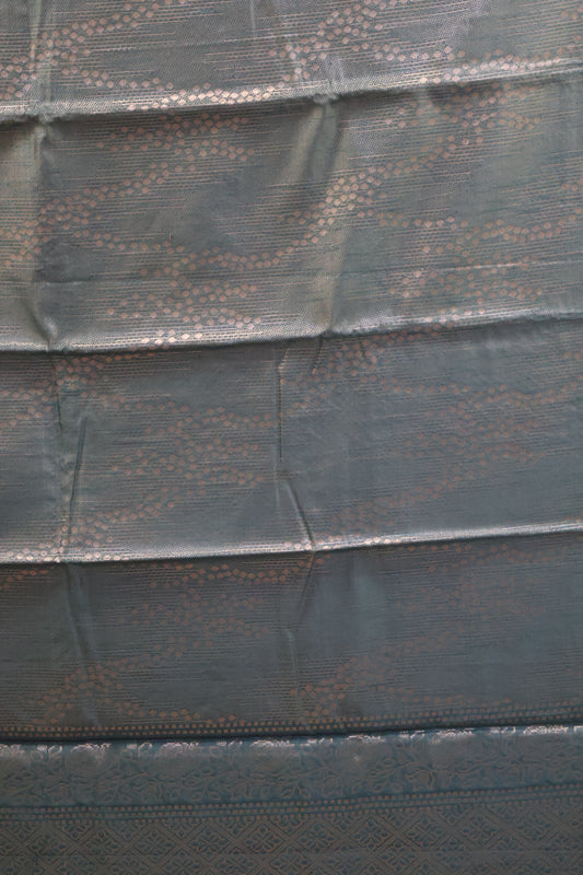 Tissue Silk Saree-Bottle Green Line & Dots Design