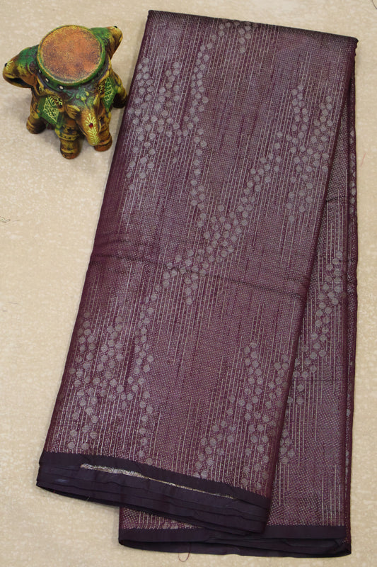 Tissue Silk Saree-Wine Line & Dots Design