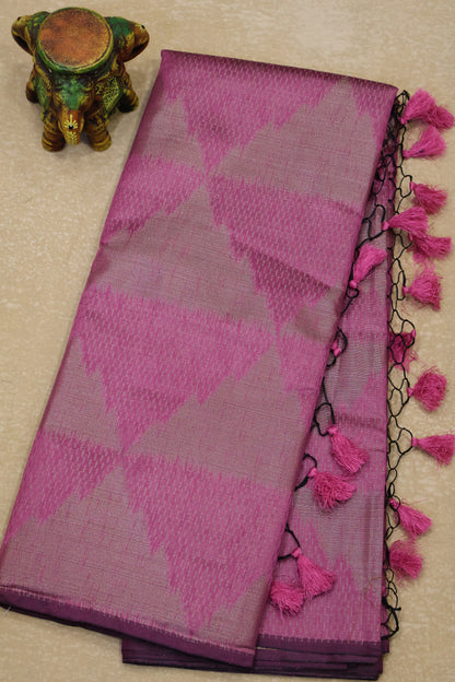 Tissue Silk Saree-Rani Pink Hills Design