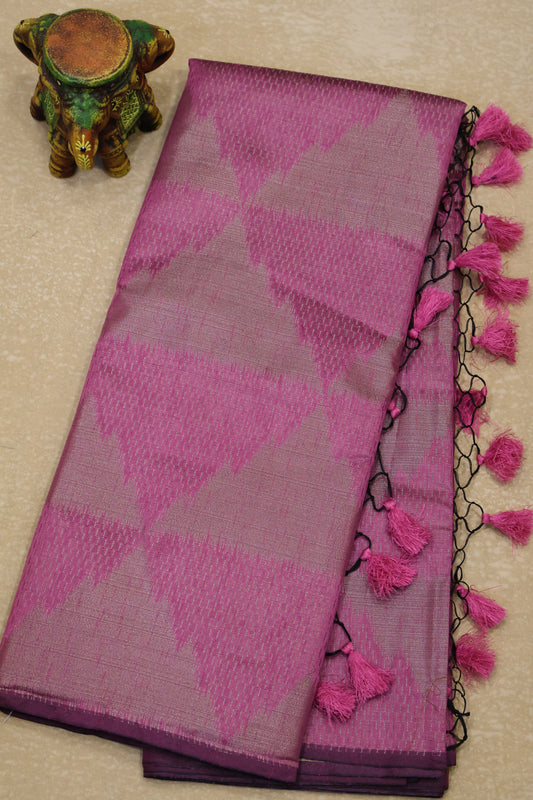 Tissue Silk Saree-Rani Pink Hills Design