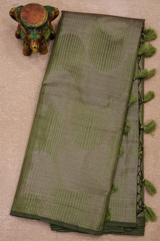 Tissue Silk Saree-Green Stripe