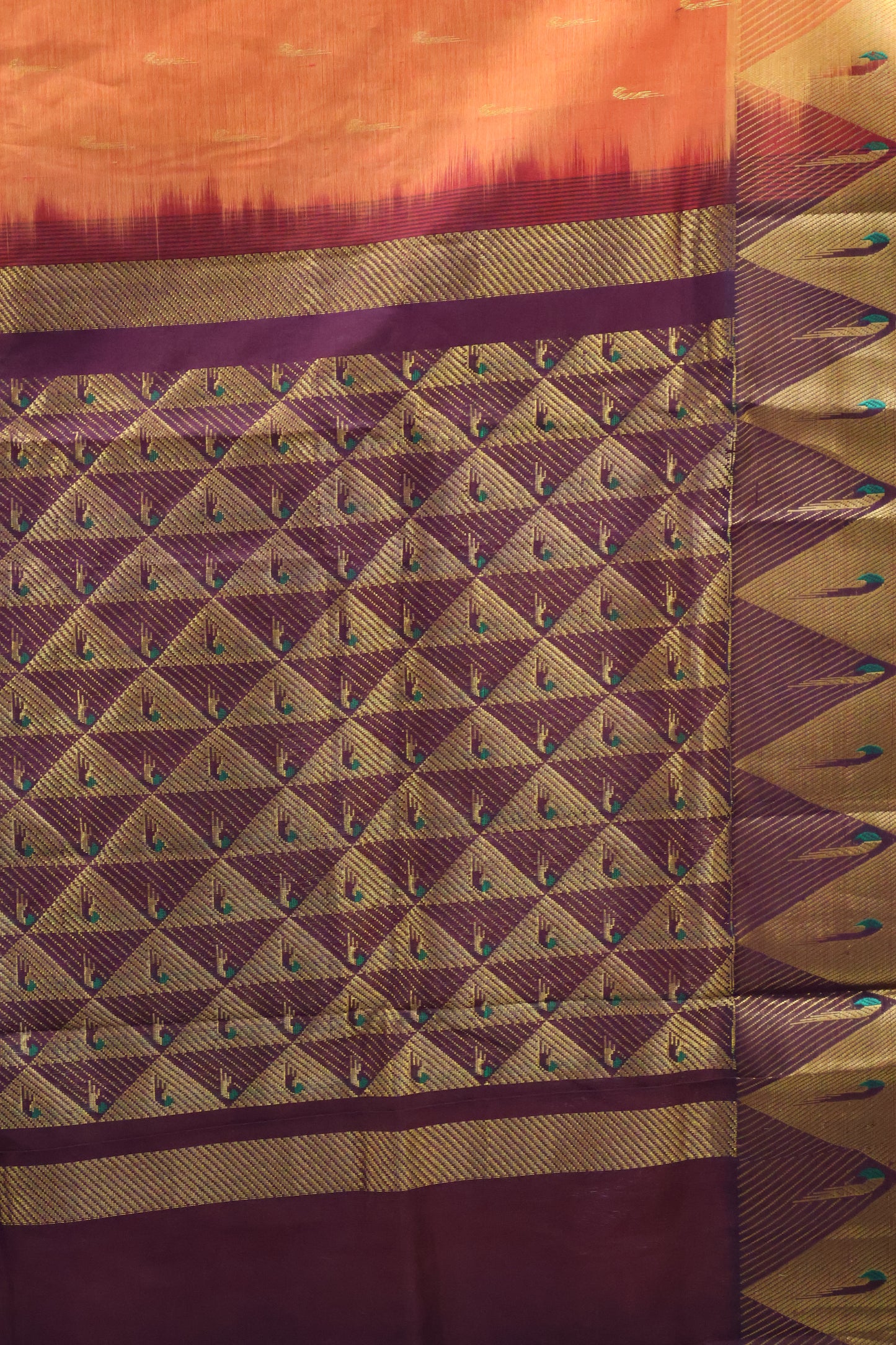 Pure Silk Cotton Saree-Orange Paithani