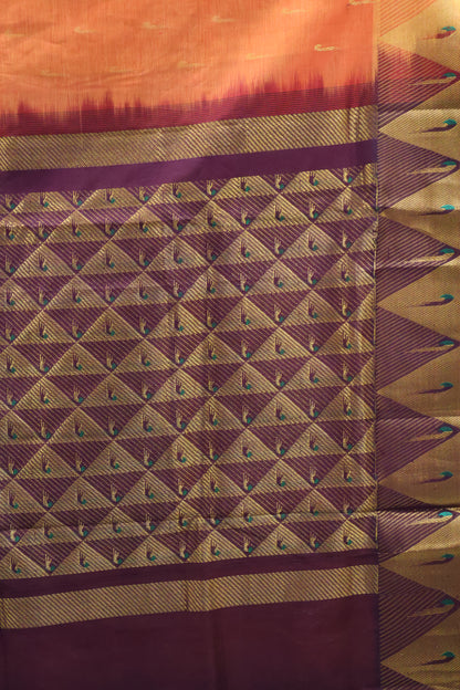 Pure Silk Cotton Saree-Orange Paithani