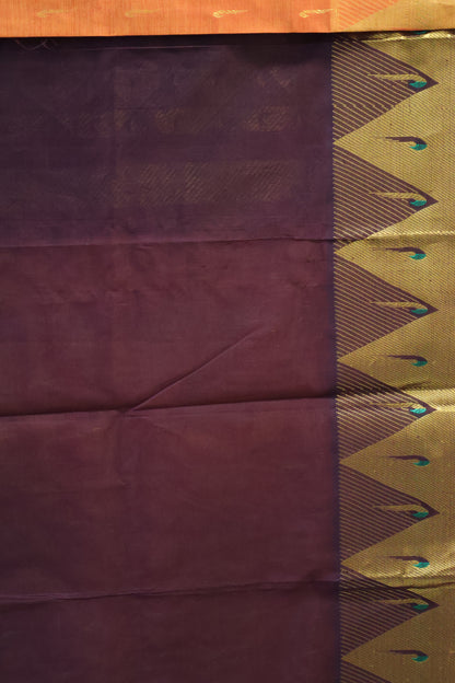 Pure Silk Cotton Saree-Orange Paithani