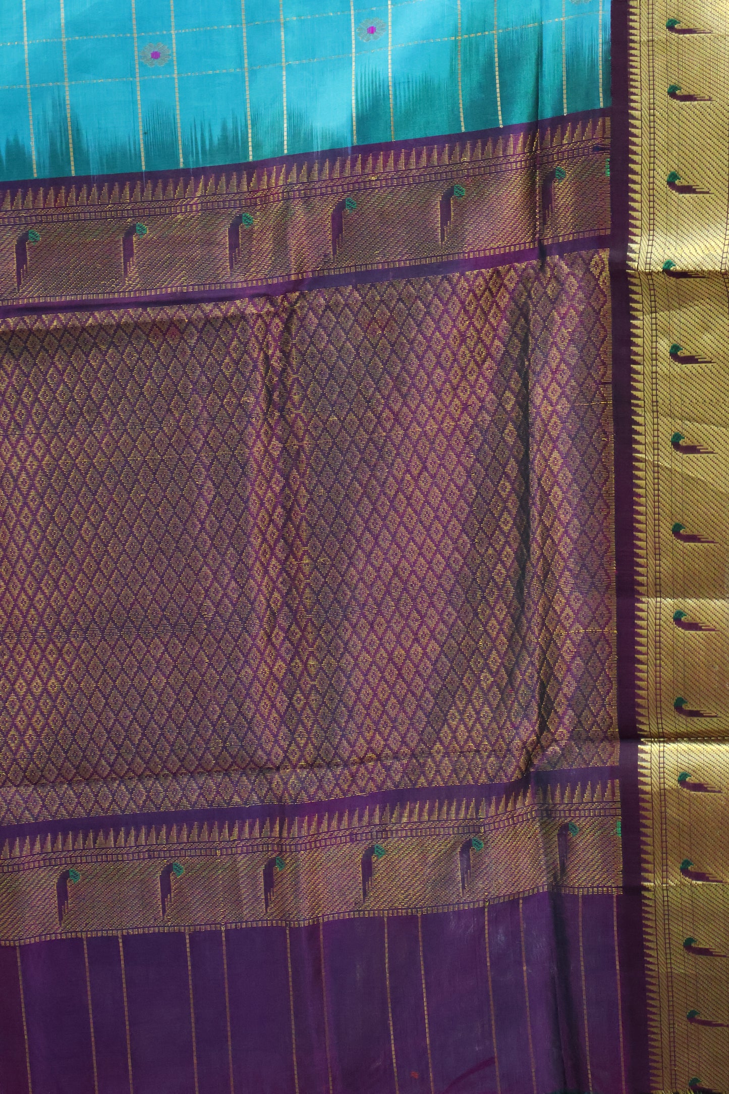 Pure Silk Cotton Saree-Teal Blue Paithani