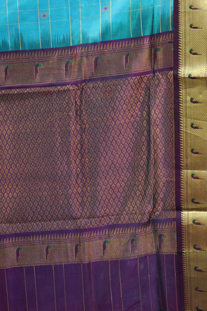 Pure Silk Cotton Saree-Teal Blue Paithani