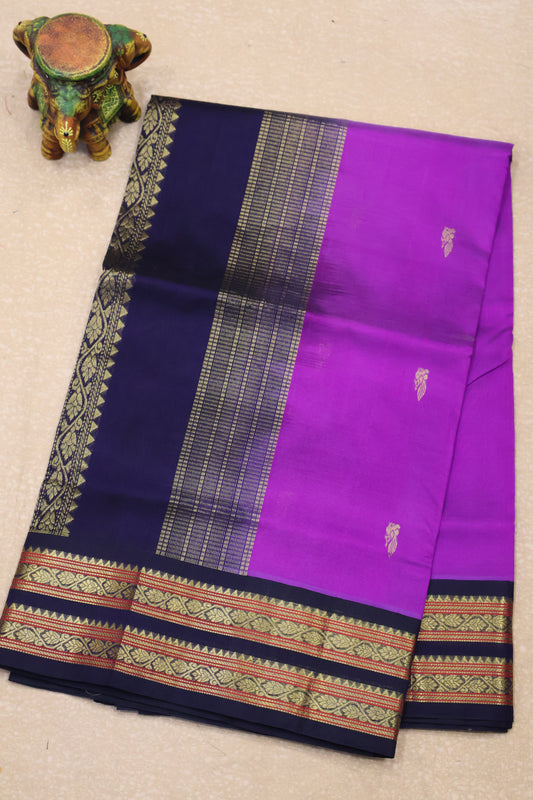 Pure Silk Cotton Saree-Purple Korvai Buta