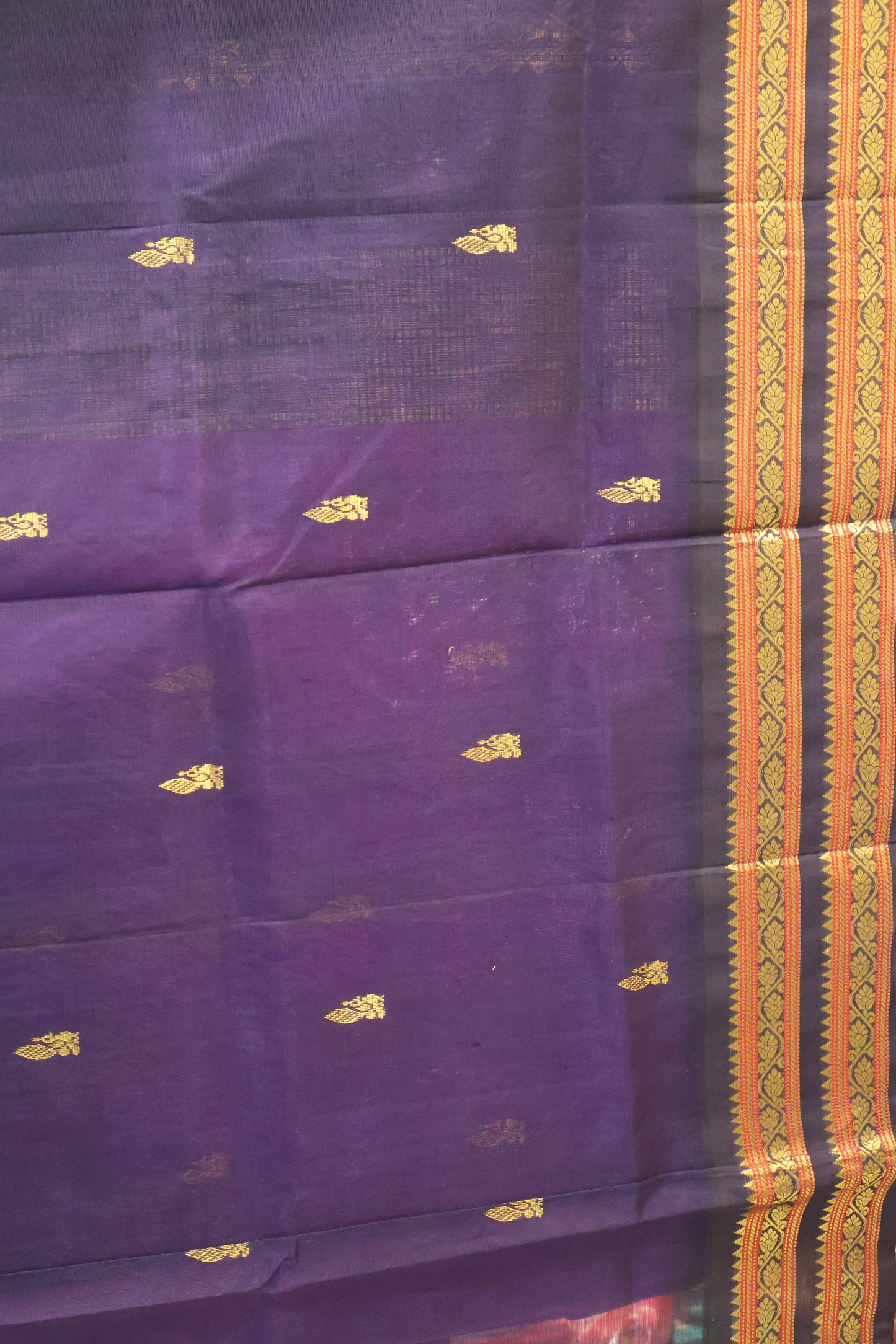 Pure Silk Cotton Saree-Purple Korvai Buta