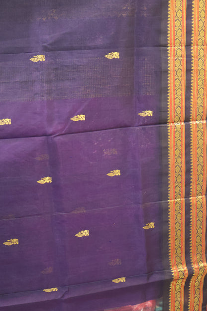 Pure Silk Cotton Saree-Purple Korvai Buta