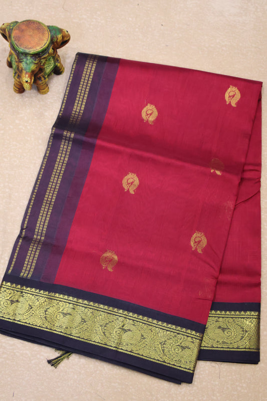 Pure Silk Cotton Saree-Maroon Korvai Buta