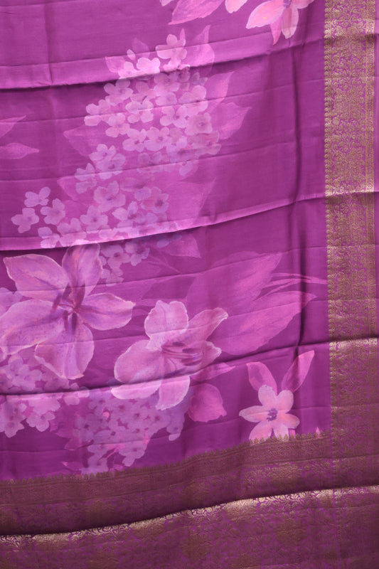 Pure Banarasi Chiniya Silk Saree-Purple Muted Blossom