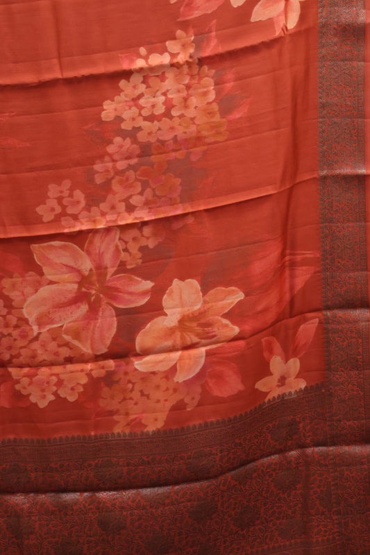 Pure Banarasi Chiniya Silk Saree-Red Muted Blossom