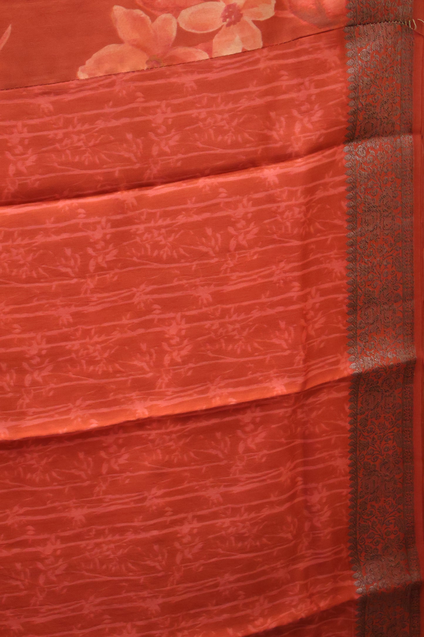 Pure Banarasi Chiniya Silk Saree-Red Muted Blossom