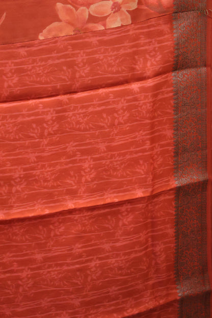 Pure Banarasi Chiniya Silk Saree-Red Muted Blossom