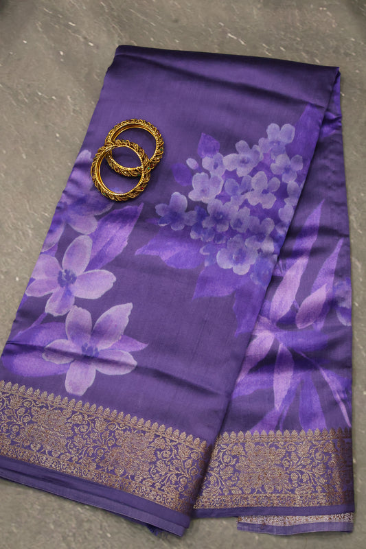 Pure Banarasi Chiniya Silk Saree-Voilet Muted Blossom