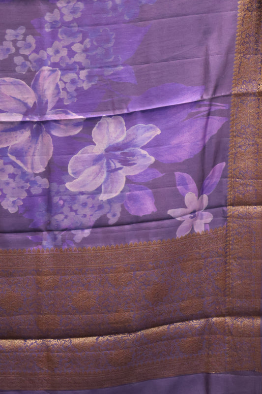 Pure Banarasi Chiniya Silk Saree-Voilet Muted Blossom