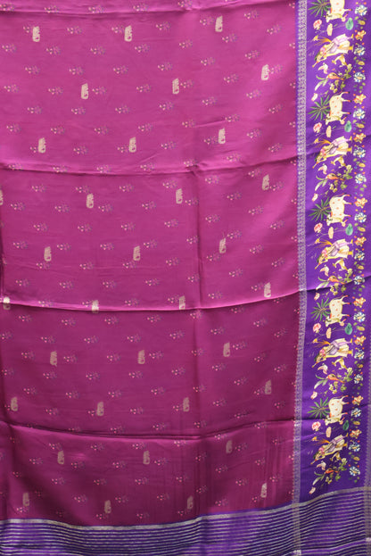 Pure Dola Silk Saree-Wine-Purple Elephant