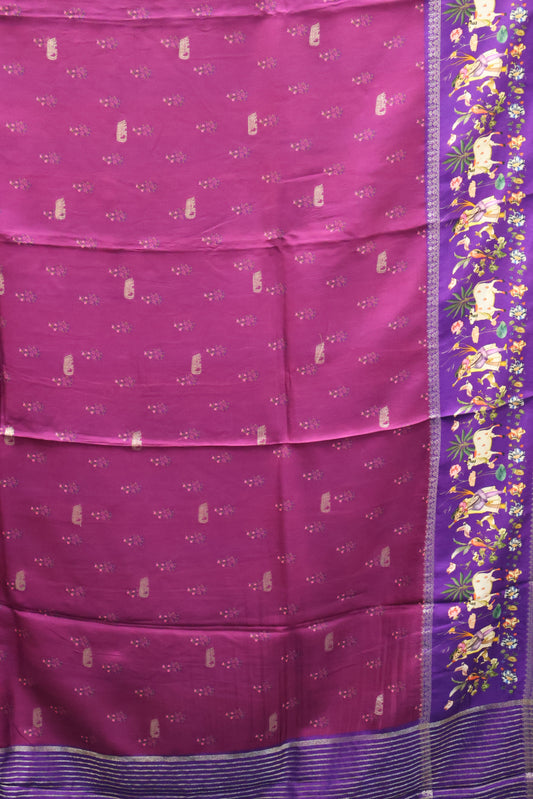 Pure Dola Silk Saree-Wine-Purple Elephant