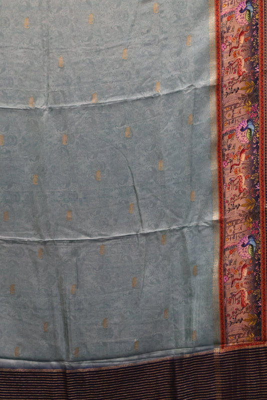 Pure Dola Silk Saree-Sea Green Twin Deer Print