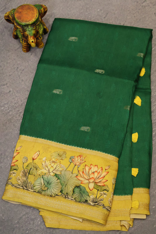 Pure Dola Silk Saree-Green Elephant