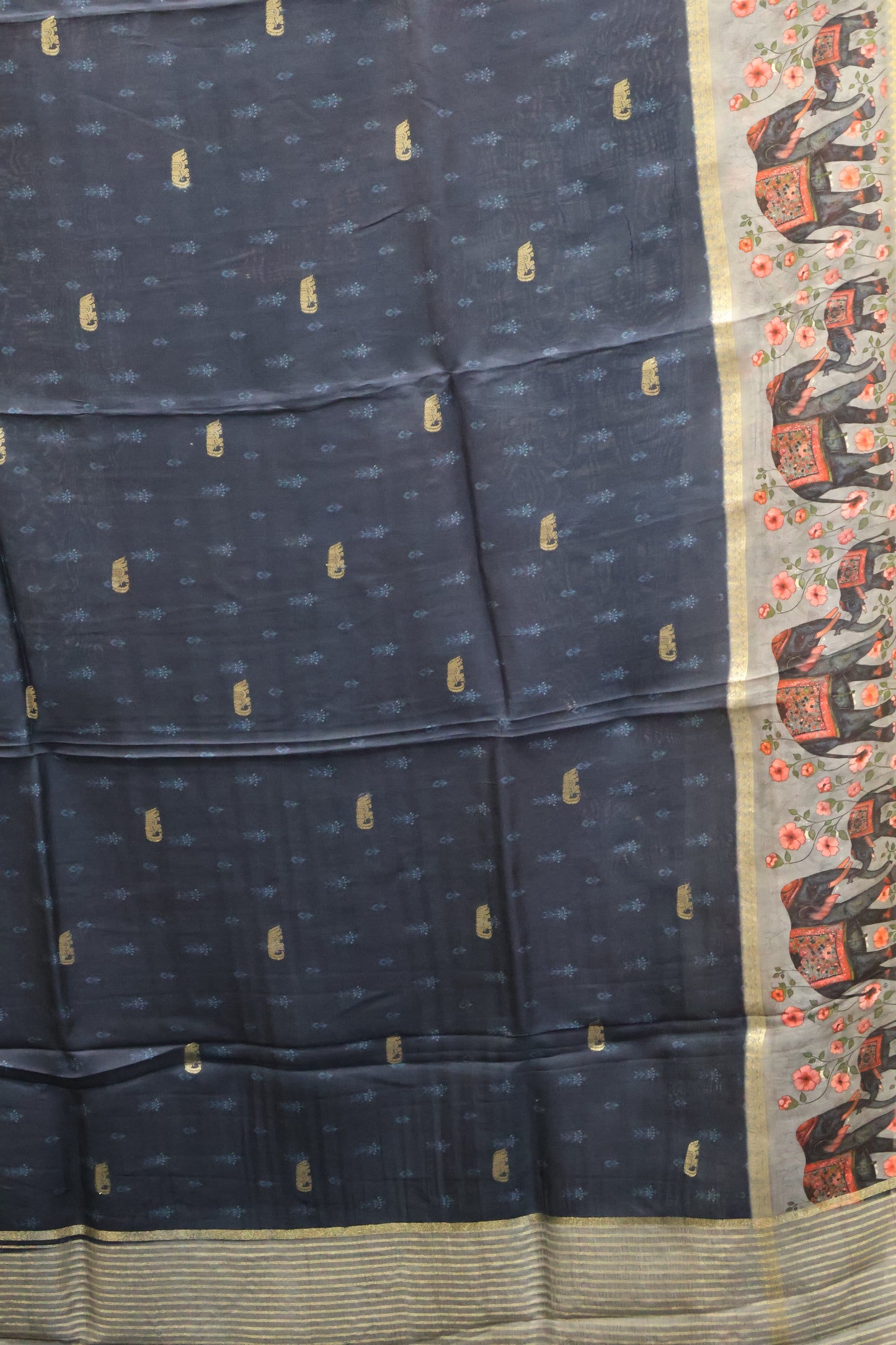 Pure Dola Silk Saree-Peacock Blue Elephant