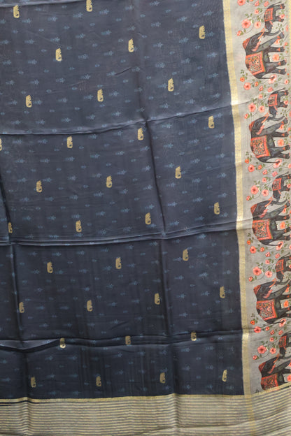 Pure Dola Silk Saree-Peacock Blue Elephant