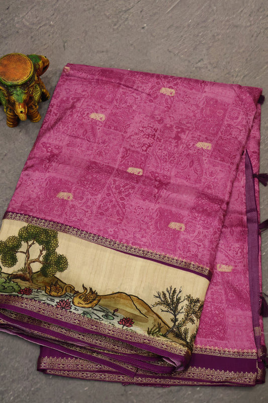 Pure Dola Silk Saree-Purple Swan