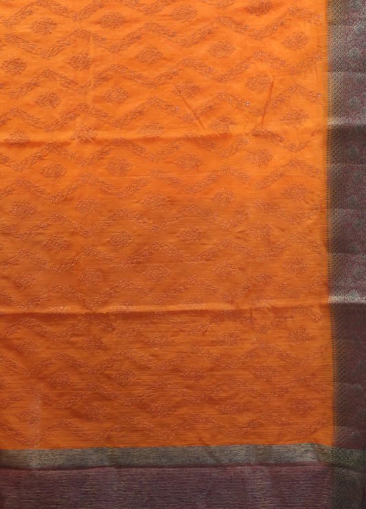 Bamboo Silk Saree-Bright Orange Sequence Work