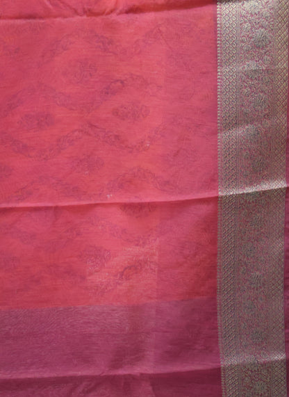 Bamboo Silk Saree-Bright Orange Sequence Work
