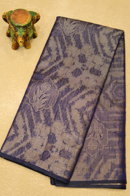 Tissue Silk Saree-Blue Floral Border