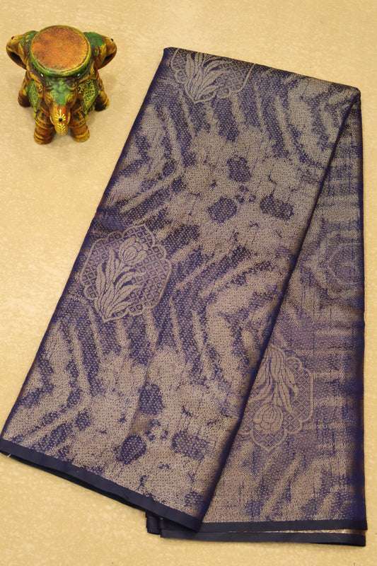 Tissue Silk Saree-Blue Floral Border