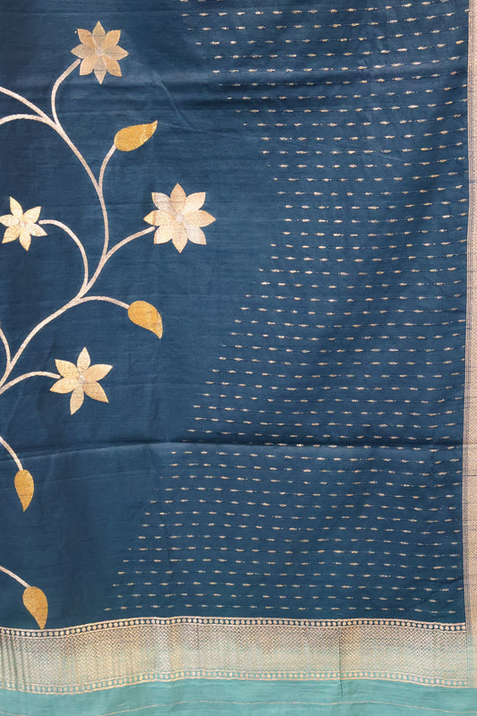 Semi Tussar Saree - Peacock Blue