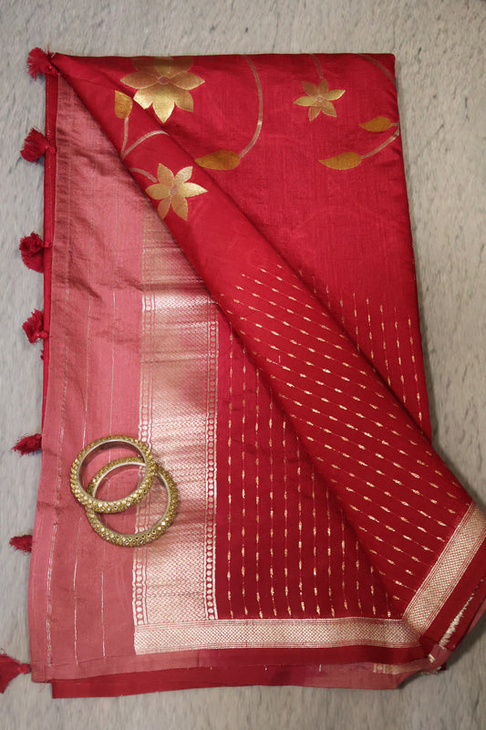 Semi Tussar Saree - Maroon