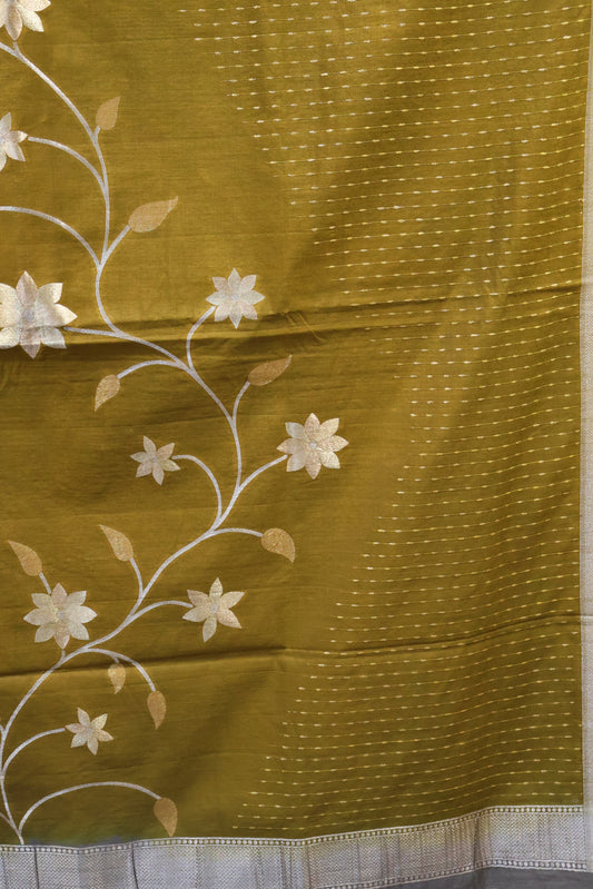 Semi Tussar Saree - Mehandhi Green