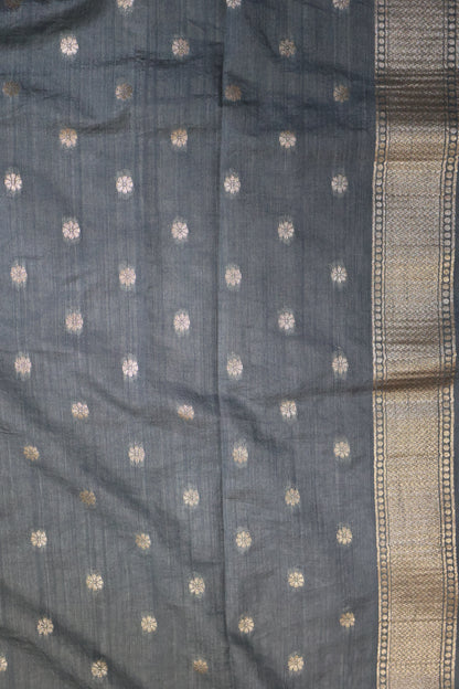 Semi Tussar Saree - Dark Blue