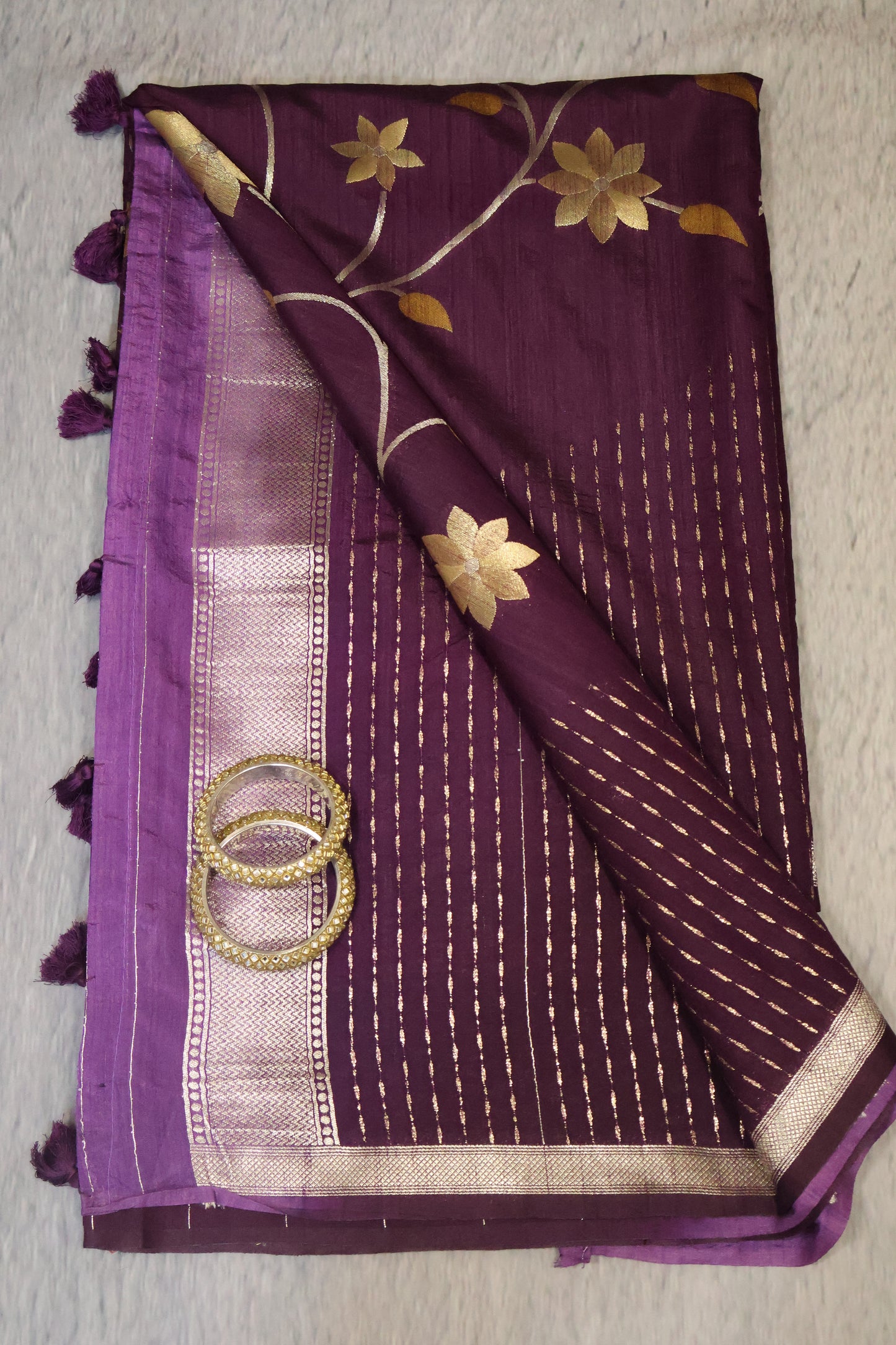 Semi Tussar Saree - Wine