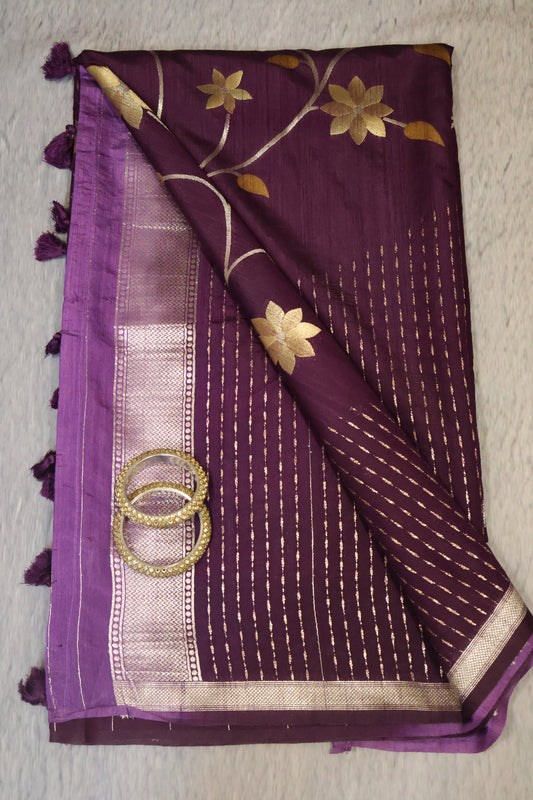 Semi Tussar Saree - Wine