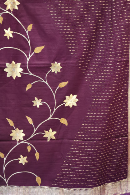 Semi Tussar Saree - Wine